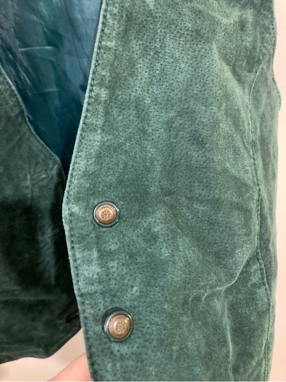 Vintage 90s Suede Leather Vest Forest Green Size Medium Loose Fit Cottagecore - Picture 8 of 10